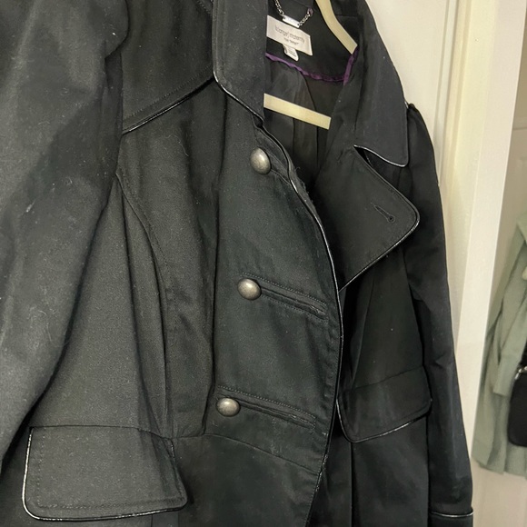 Black military button long trench coat - Picture 2 of 7